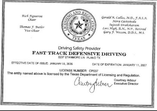FTDD license certificate