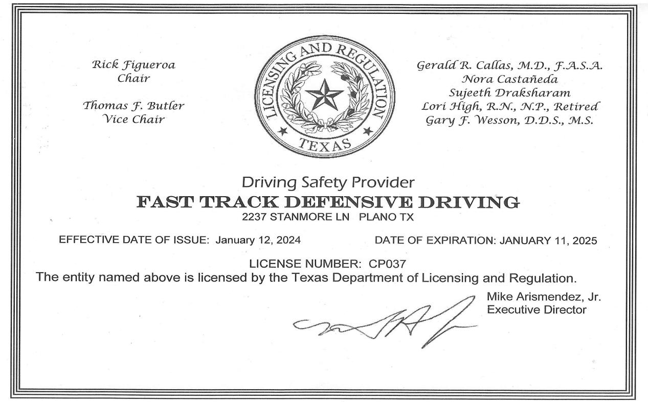 FTDD license certificate